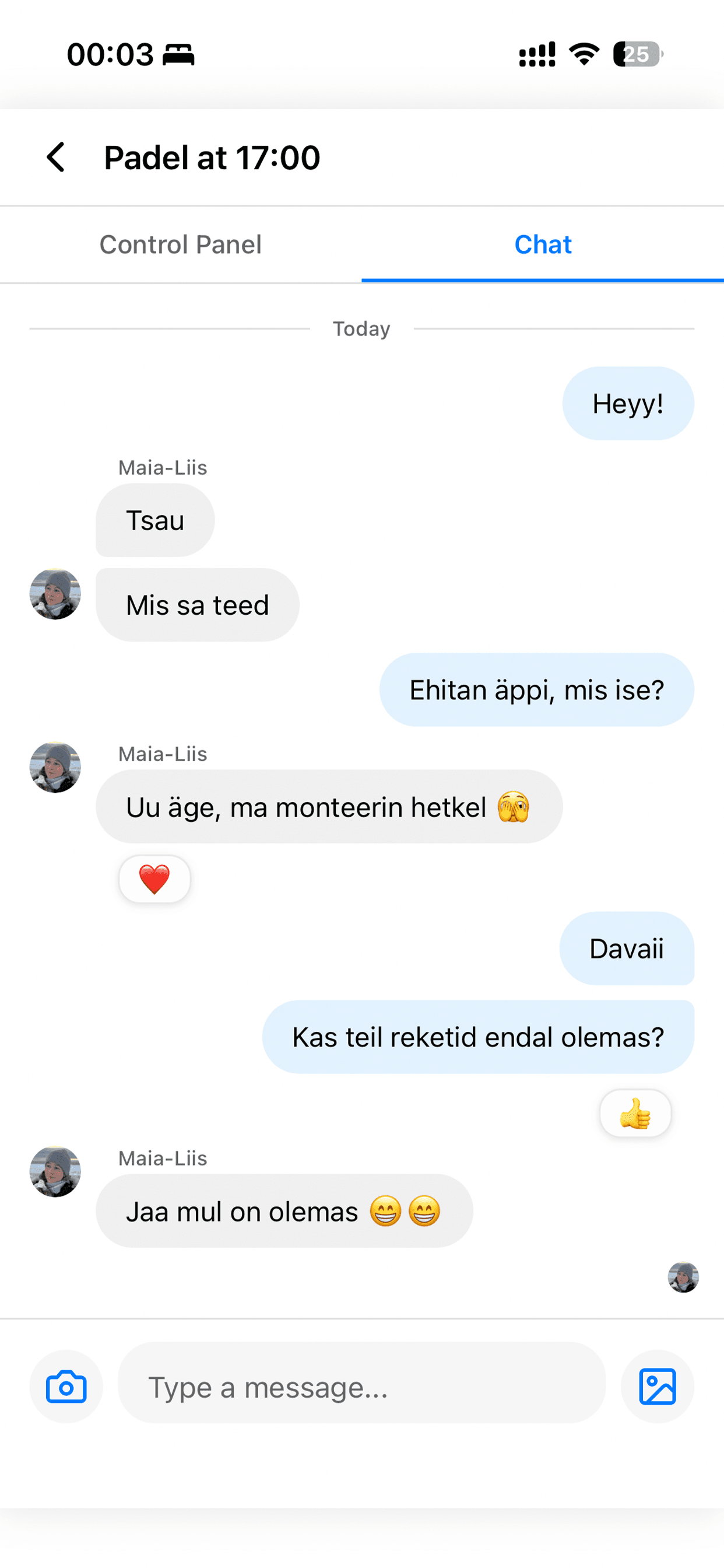 In-plan chat thread for a hangout